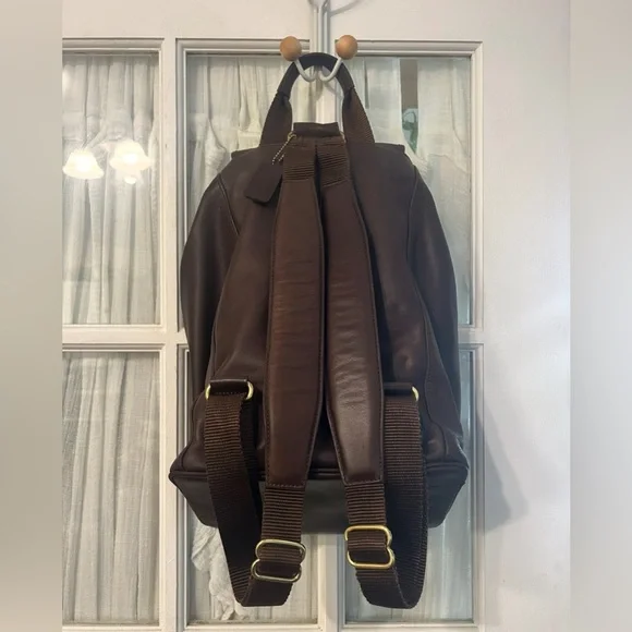 Vintage 2000 COACH Unisex Mahogany Brown Leather Backpack Large #0529 Drawstring